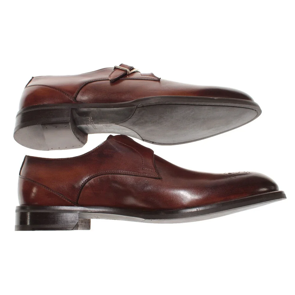 Pastori NWB Single Monk Strap Dress Shoes Size 12 US in Brown Leather